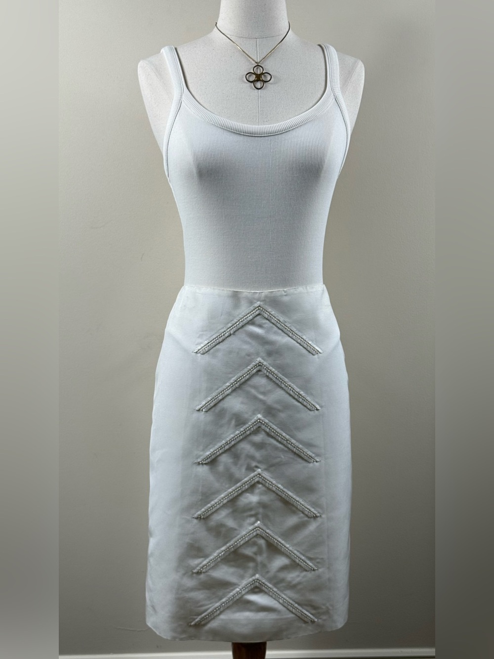 NWT Luca Luca Ecru White Chevron Embellished Silk Skirt Sz 4